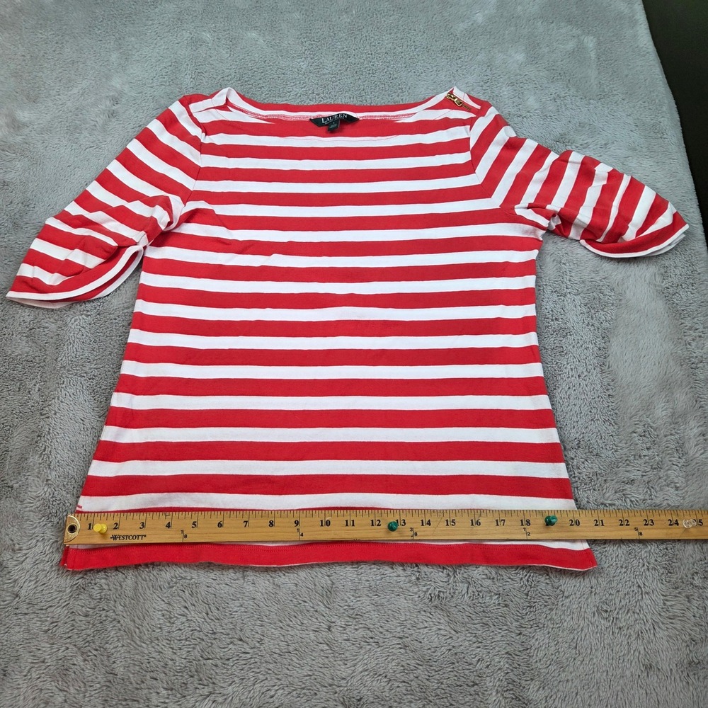 Lauren Ralph Lauren Top Womens L Nautical Striped Boatneck Zipper Red and White